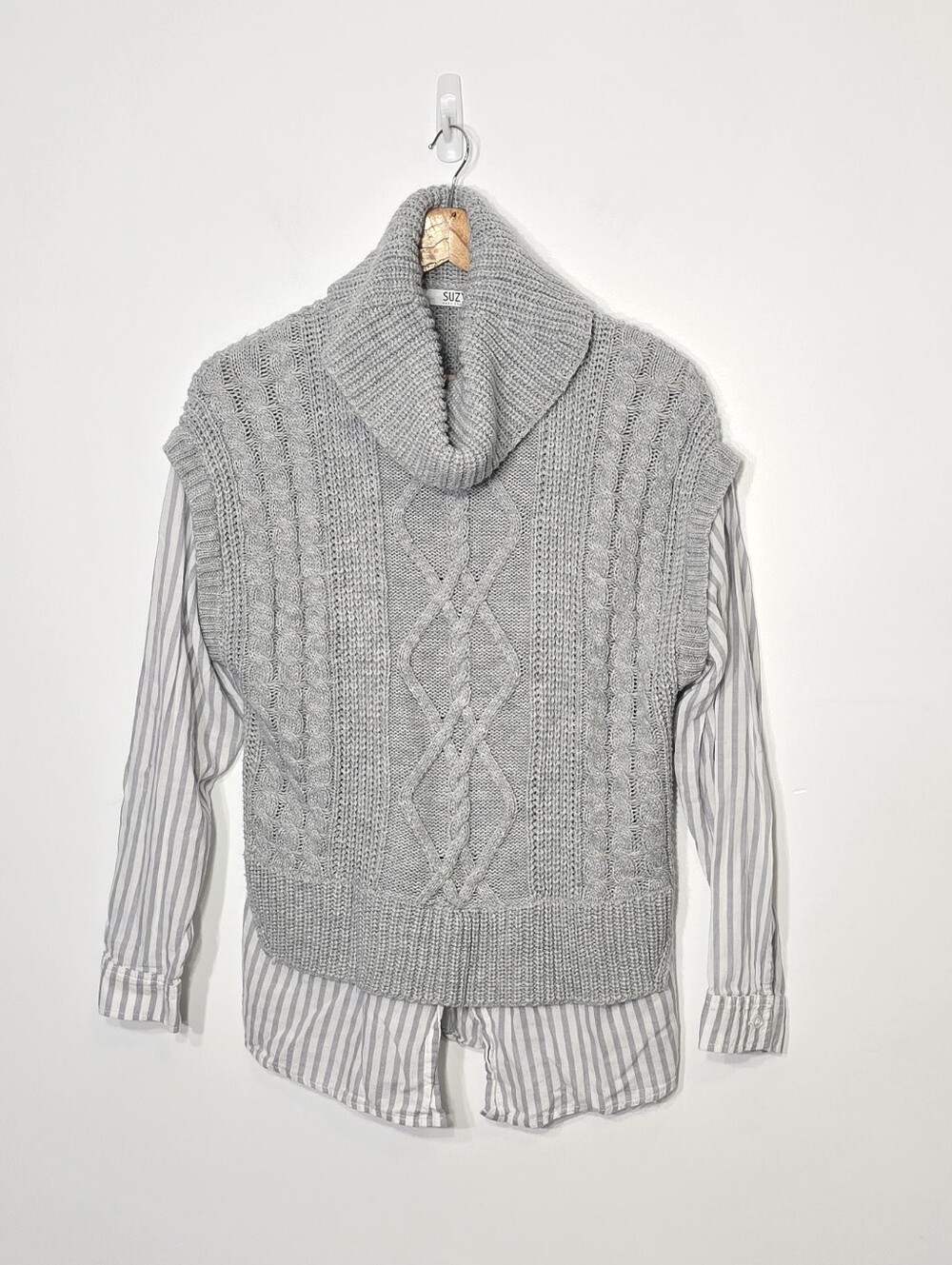 Suzy Shier Gray Oversized Chucky Sweater Cotton Blouse Combo Turtleneck Y2K Sz M